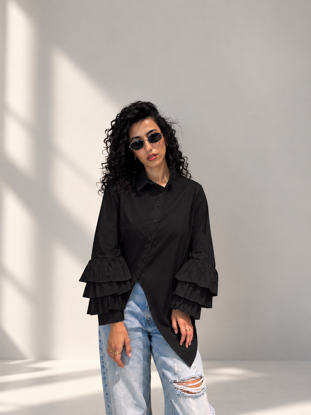 قميص بوبلين بكشكشة