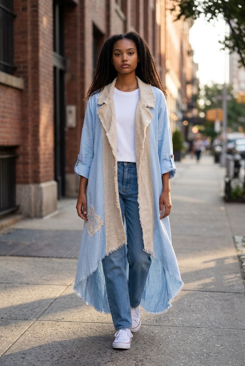 Laser Embroidery Cardigan — Blue