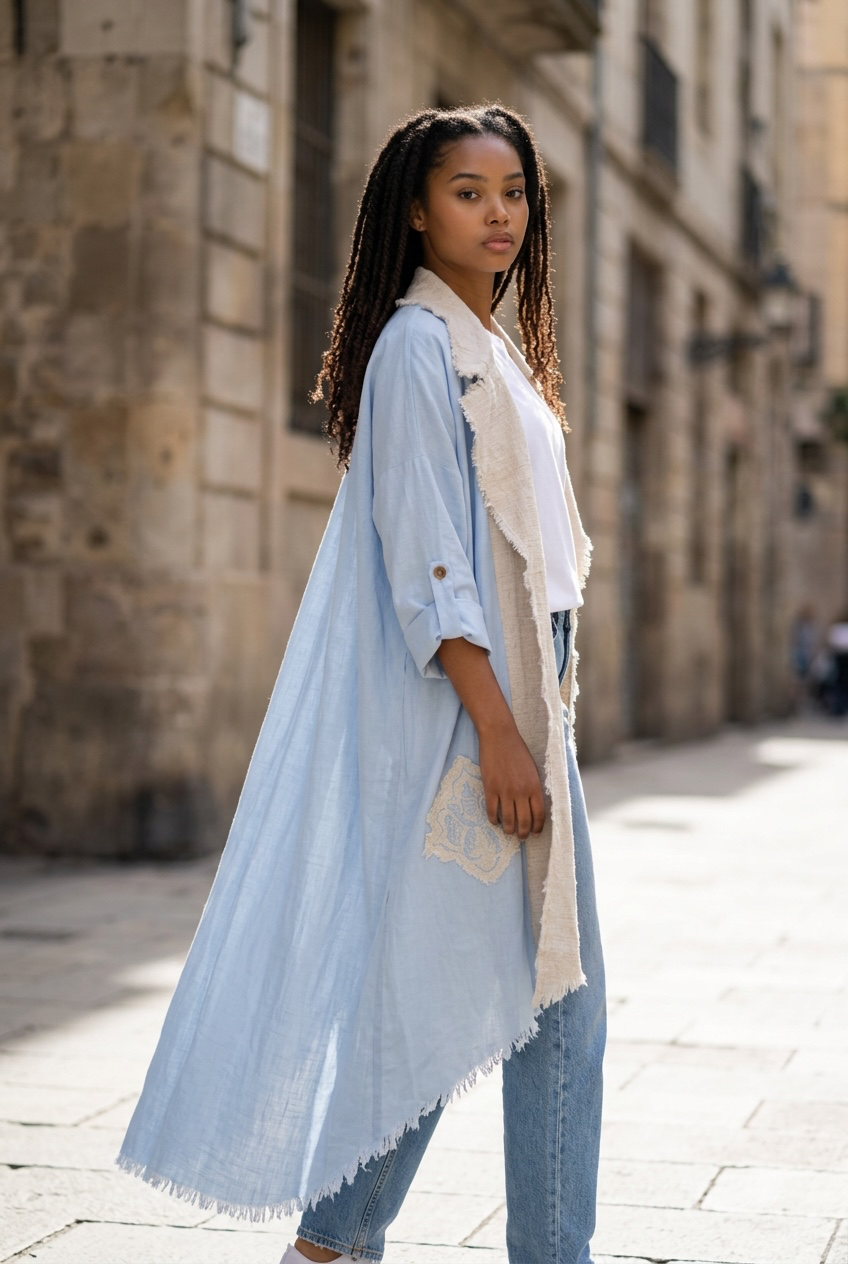 Laser Embroidery Cardigan — Blue - الصورة 3