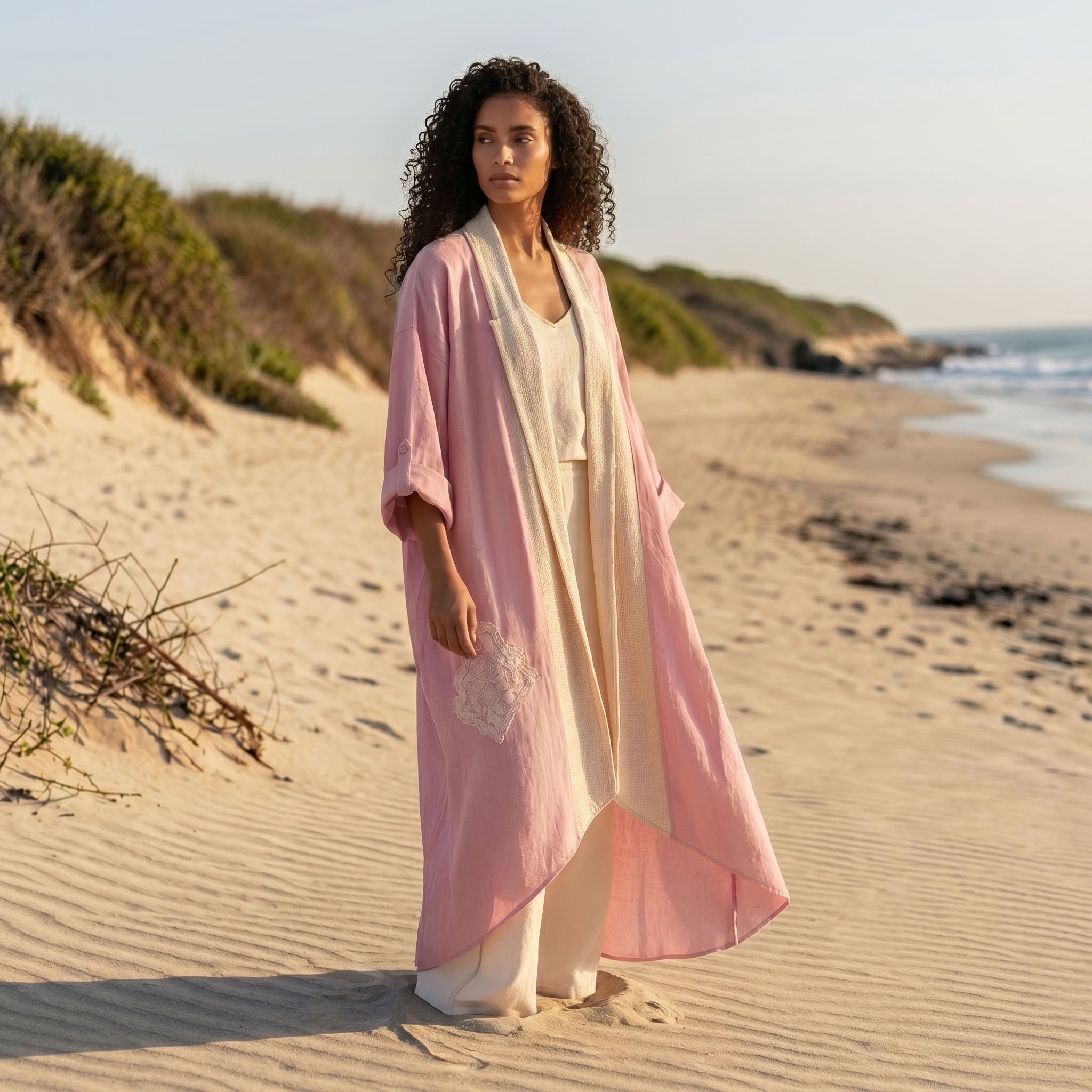 Laser Embroidery Cardigan — Pink